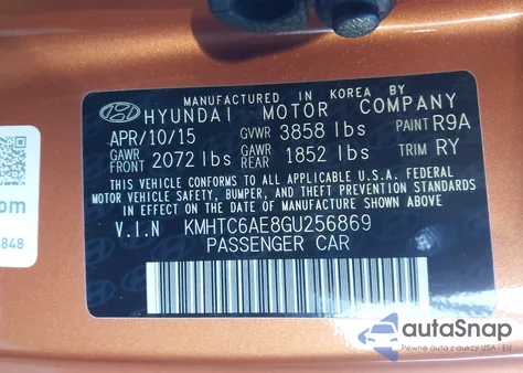 2016 Hyundai Veloster Turbo z USA, uszkodzony, nr VIN KMHTC6AE8GU256869